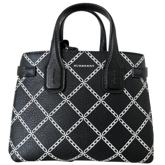 BURBERRY Goatskin Link Print Baby Banner Tote Handbag Black New Without Tags - Picture 1 of 16